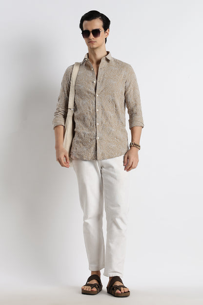 Artisanal Embroidered Shirt Lt Brown