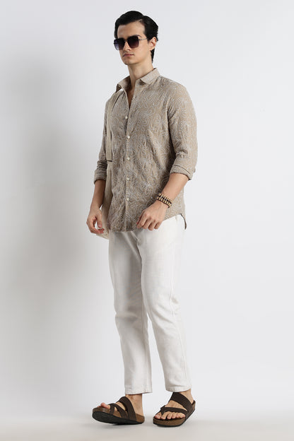 Artisanal Embroidered Shirt Lt Brown