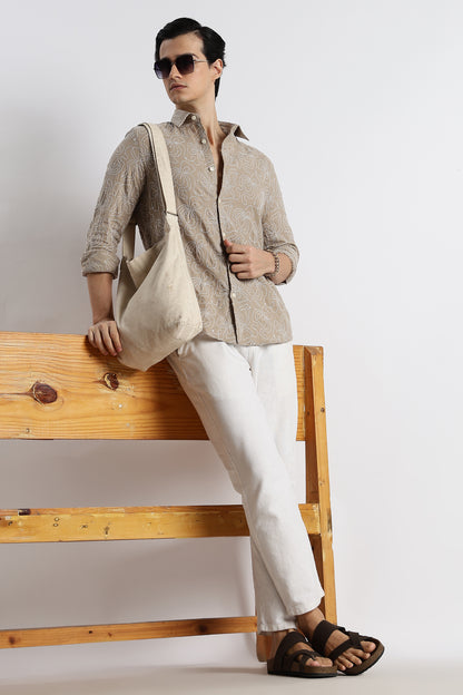 Artisanal Embroidered Shirt Lt Brown