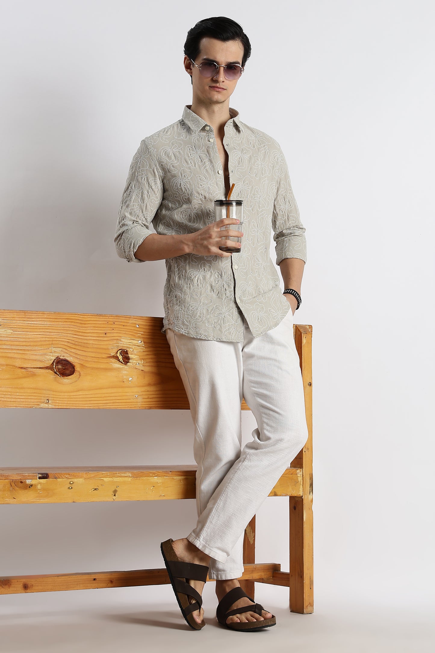 Artisanal Embroidered Shirt Lt Green