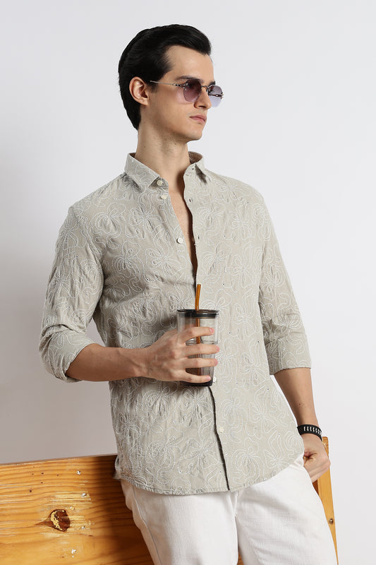 Artisanal Embroidered Shirt Lt Green