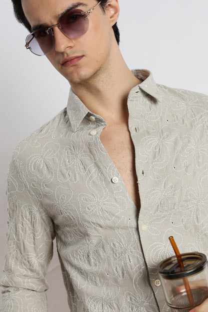 Artisanal Embroidered Shirt Lt Green