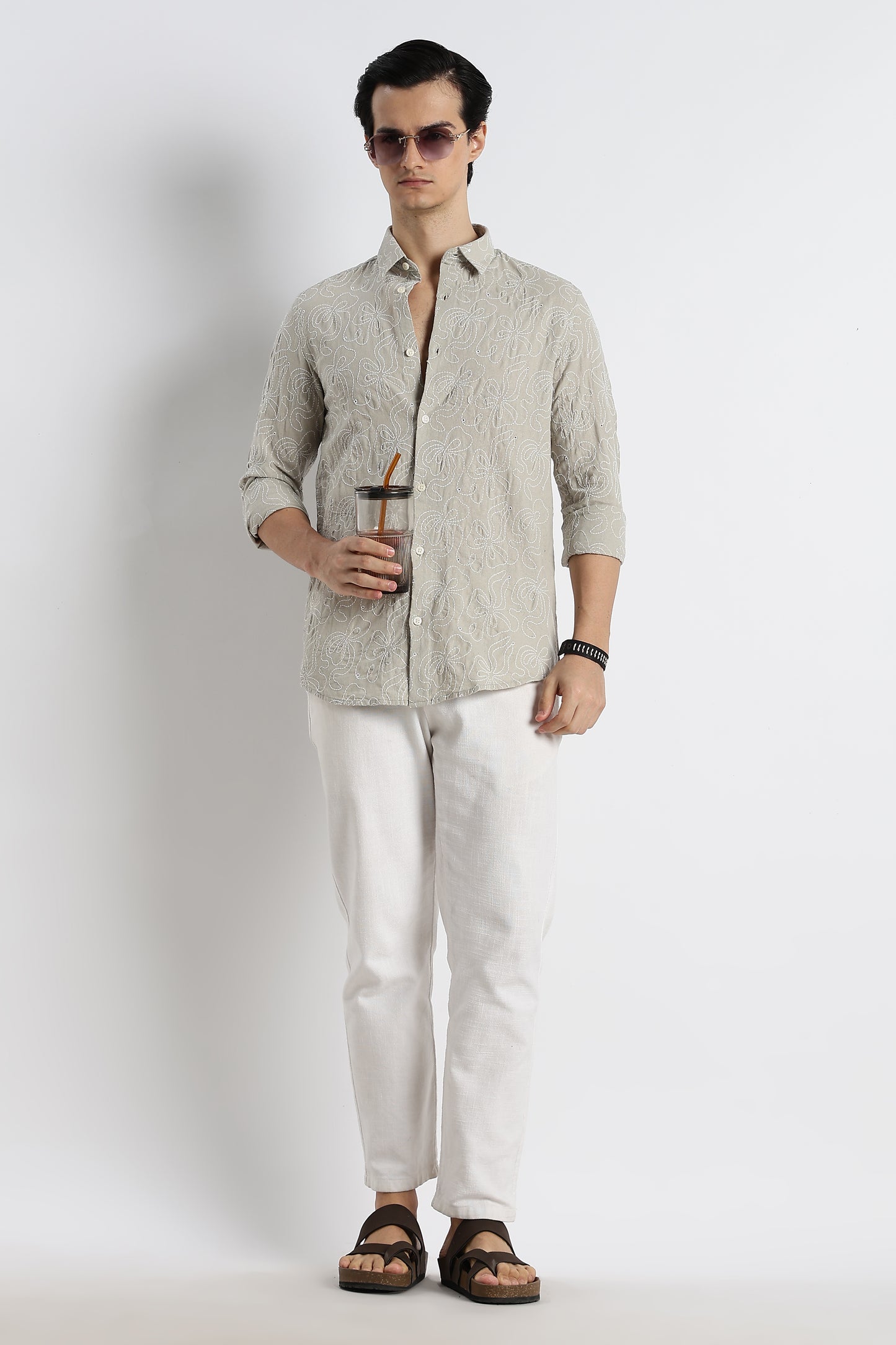 Artisanal Embroidered Shirt Lt Green