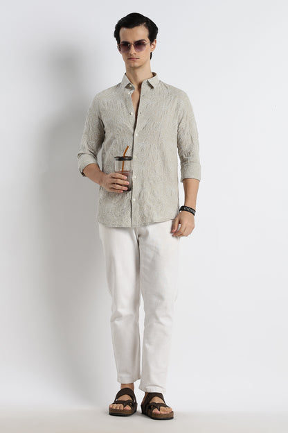 Artisanal Embroidered Shirt Lt Green