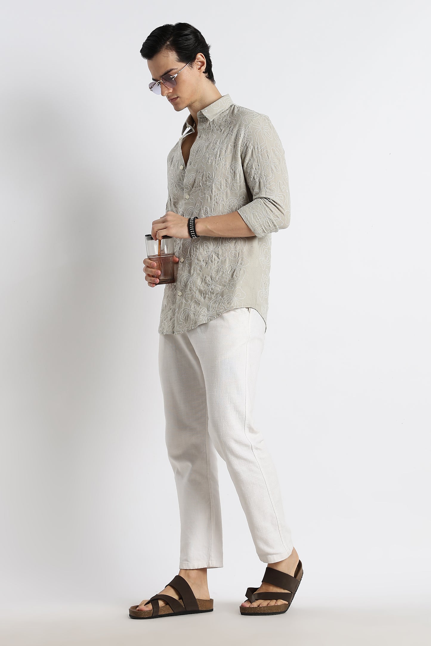 Artisanal Embroidered Shirt Lt Green