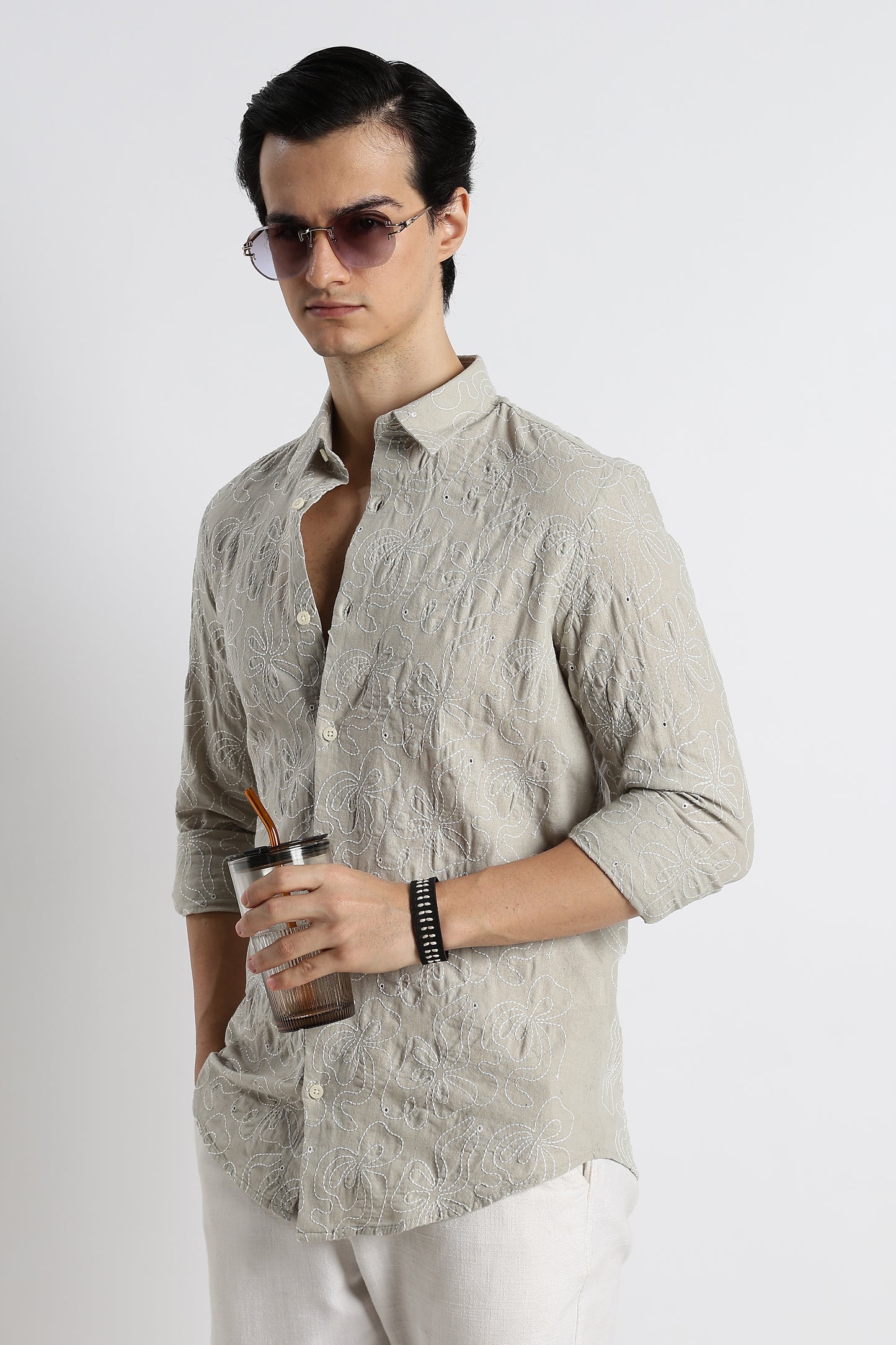 Artisanal Embroidered Shirt Lt Green