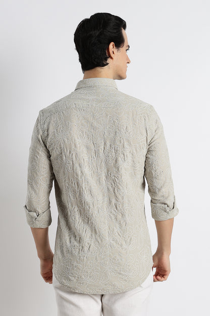 Artisanal Embroidered Shirt Lt Green