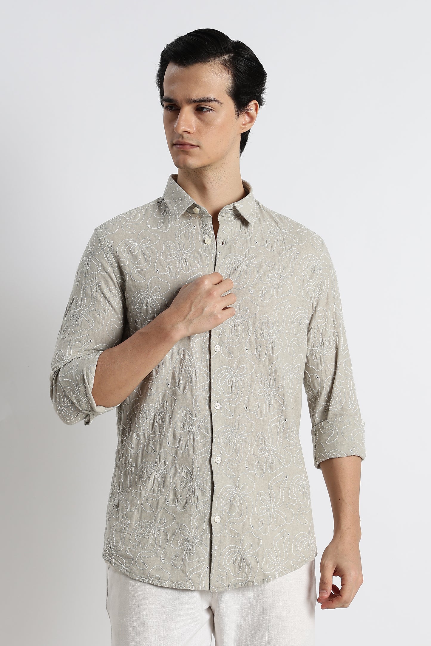 Artisanal Embroidered Shirt Lt Green