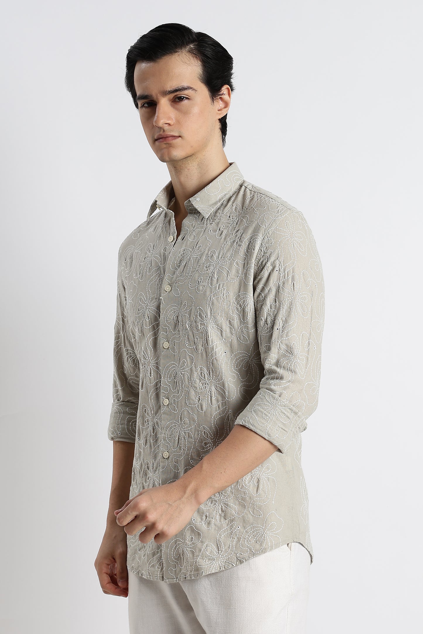 Artisanal Embroidered Shirt Lt Green