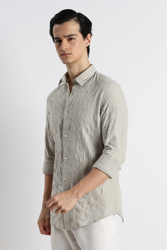 Artisanal Embroidered Shirt Lt Green