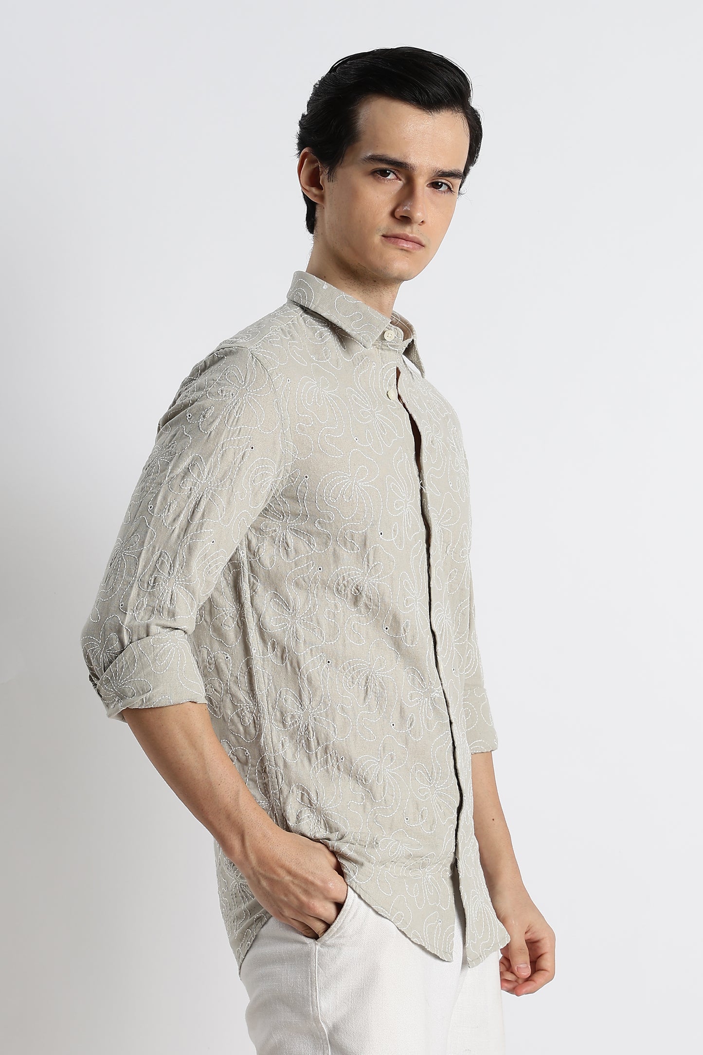 Artisanal Embroidered Shirt Lt Green