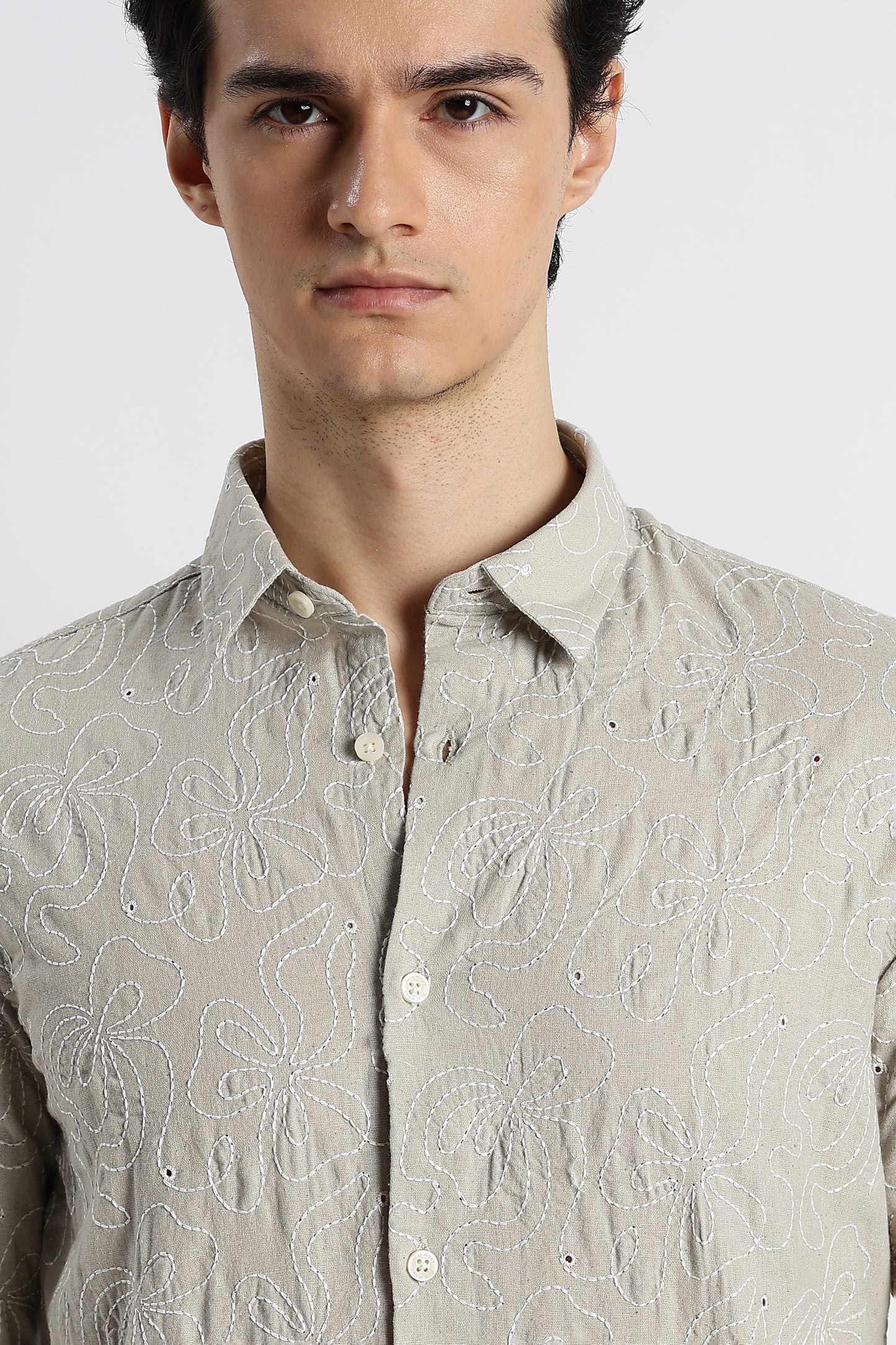 Artisanal Embroidered Shirt Lt Green