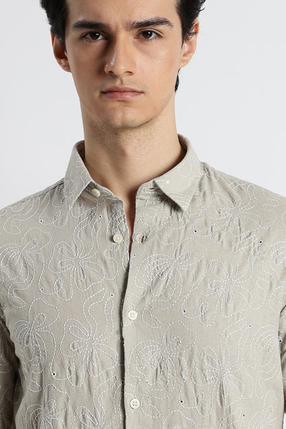 Artisanal Embroidered Shirt Lt Green