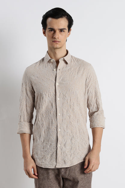Artisanal Embroidered Shirt Cream