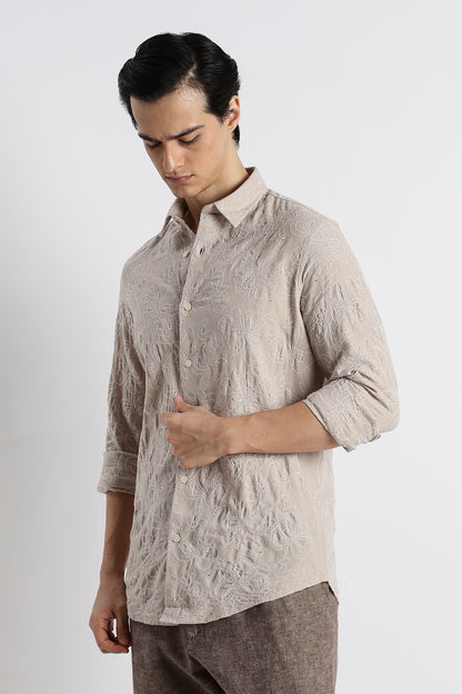 Artisanal Embroidered Shirt Cream