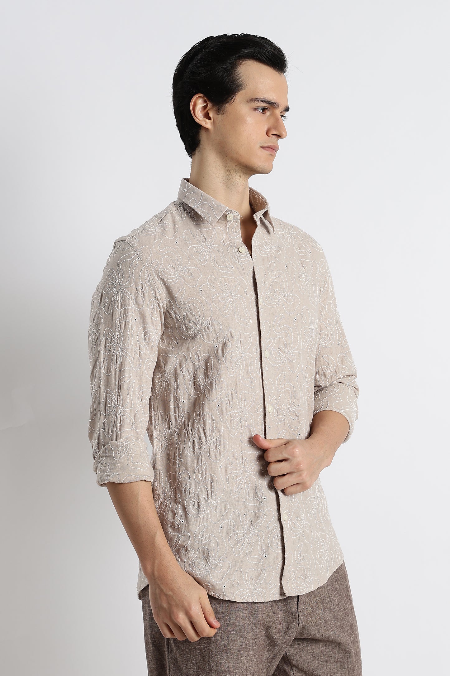 Artisanal Embroidered Shirt Cream