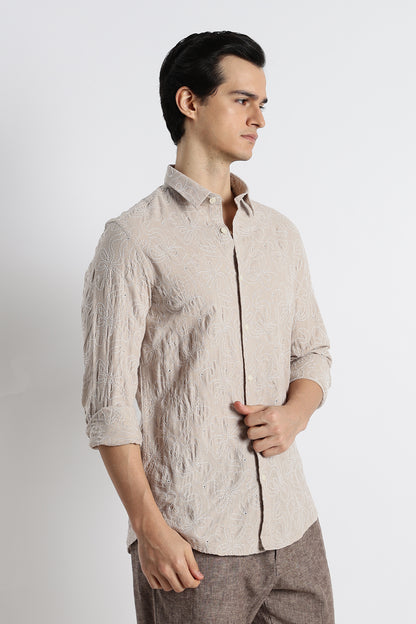 Artisanal Embroidered Shirt Cream