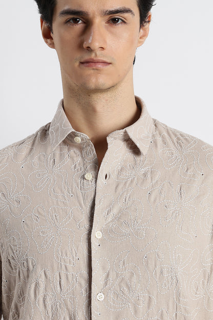 Artisanal Embroidered Shirt Cream