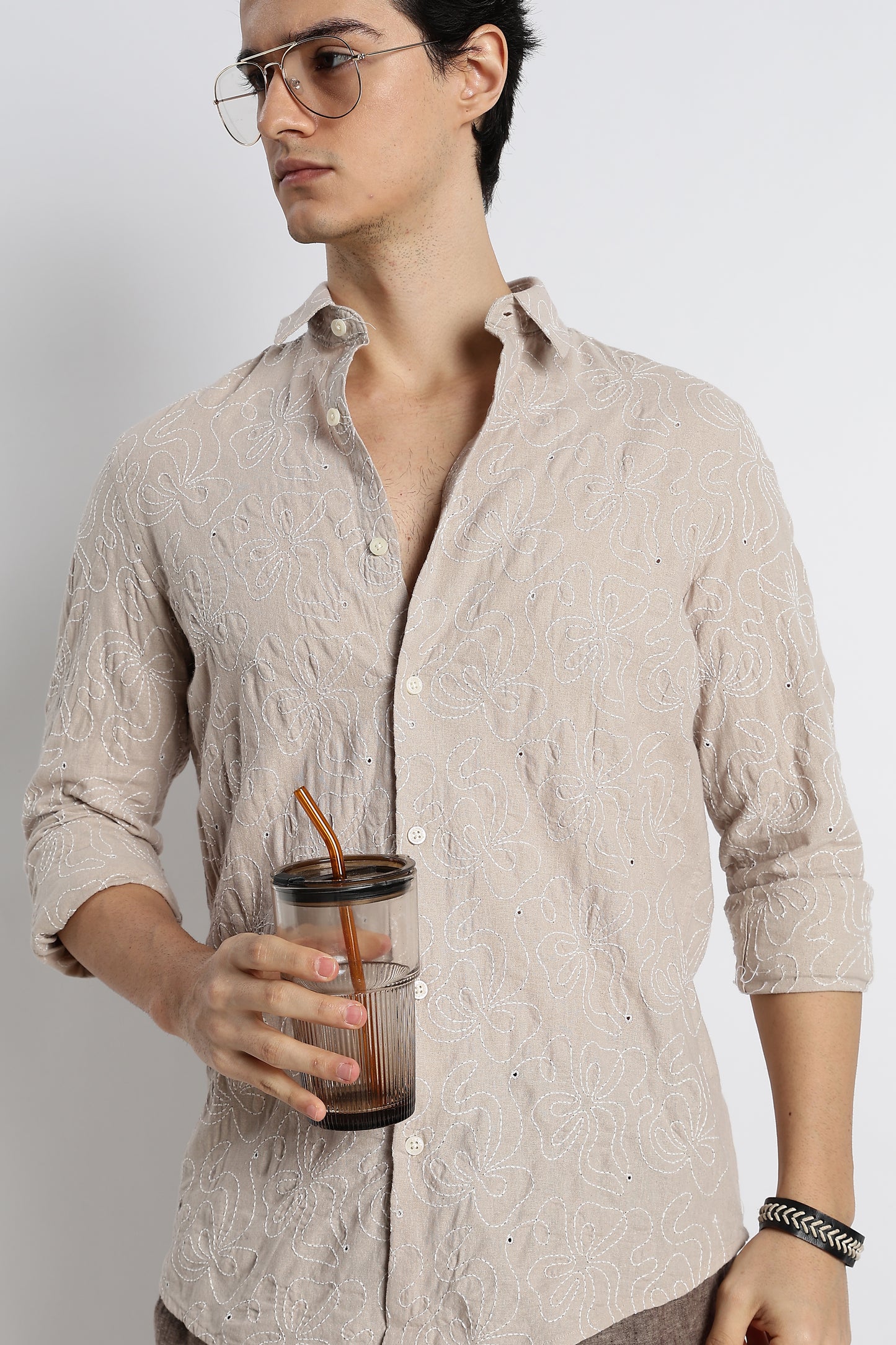 Artisanal Embroidered Shirt Cream