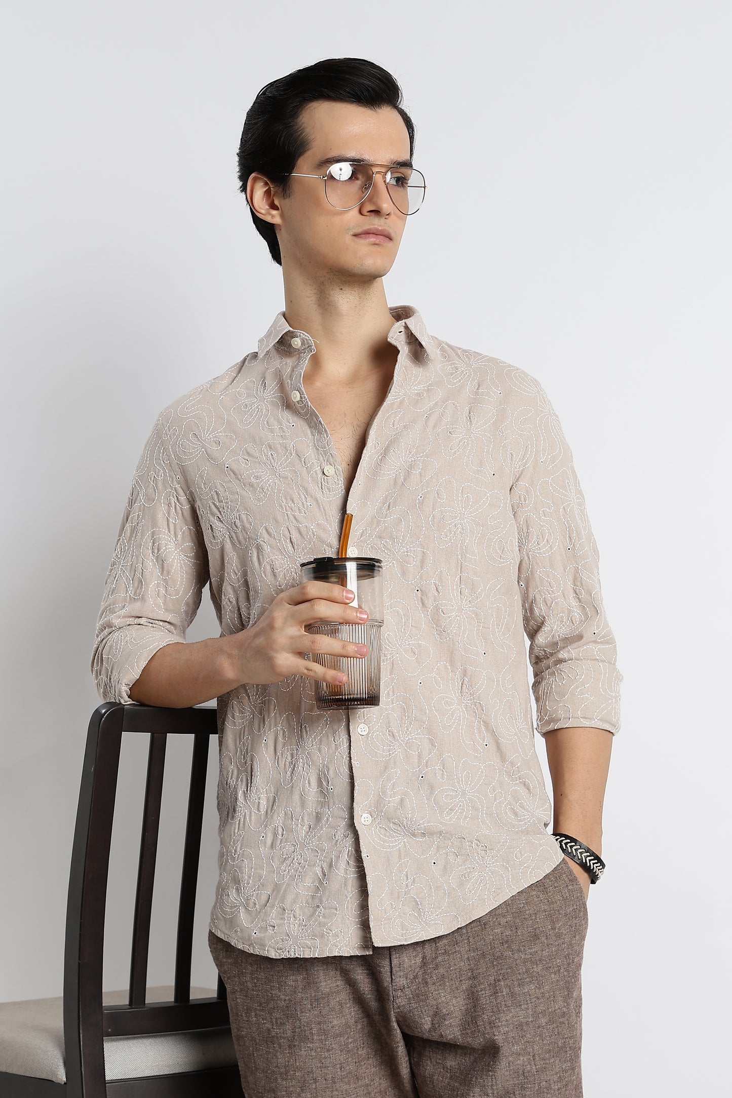 Artisanal Embroidered Shirt Cream