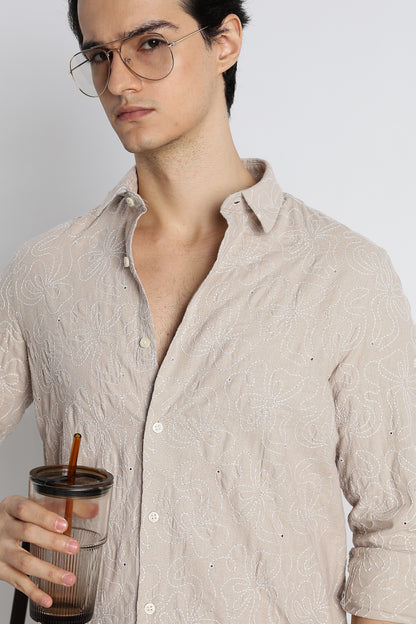 Artisanal Embroidered Shirt Cream