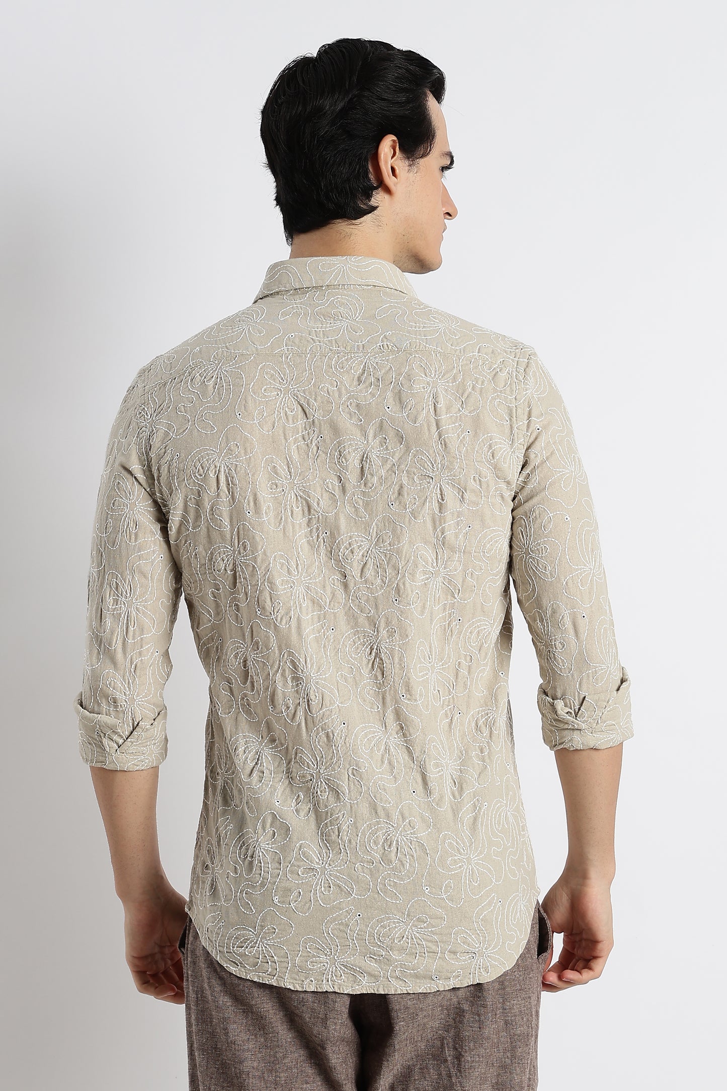 Artisanal Embroidered Shirt Beige