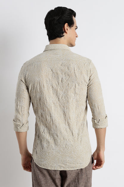 Artisanal Embroidered Shirt Beige