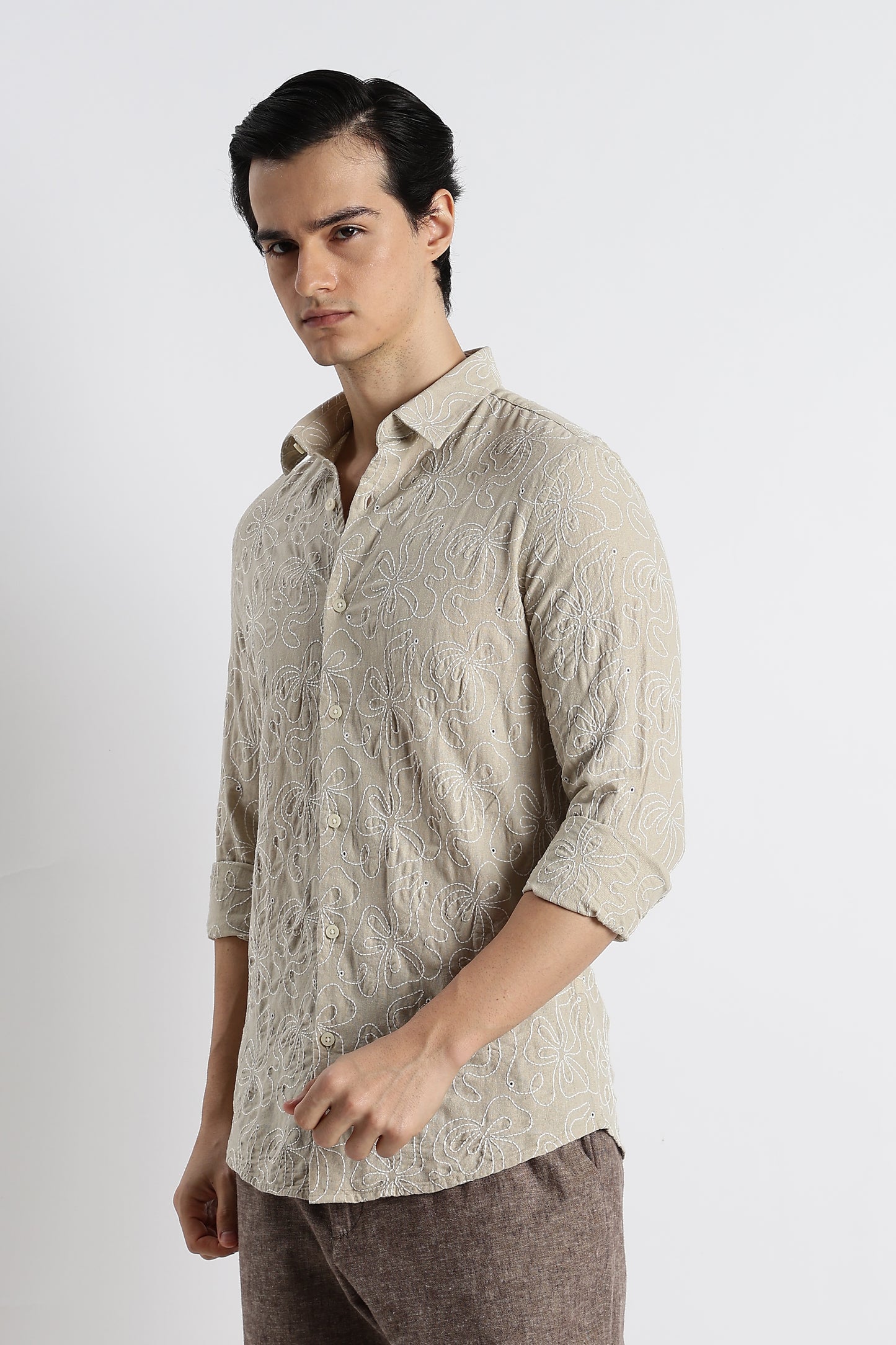 Artisanal Embroidered Shirt Beige