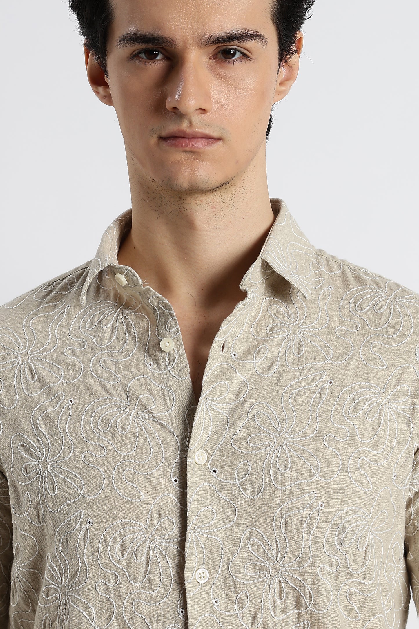 Artisanal Embroidered Shirt Beige