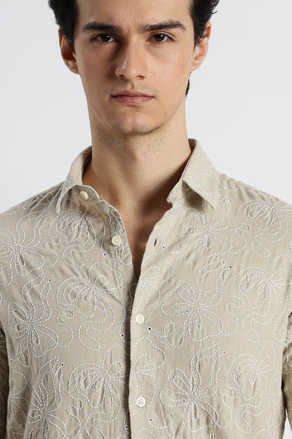 Artisanal Embroidered Shirt Beige