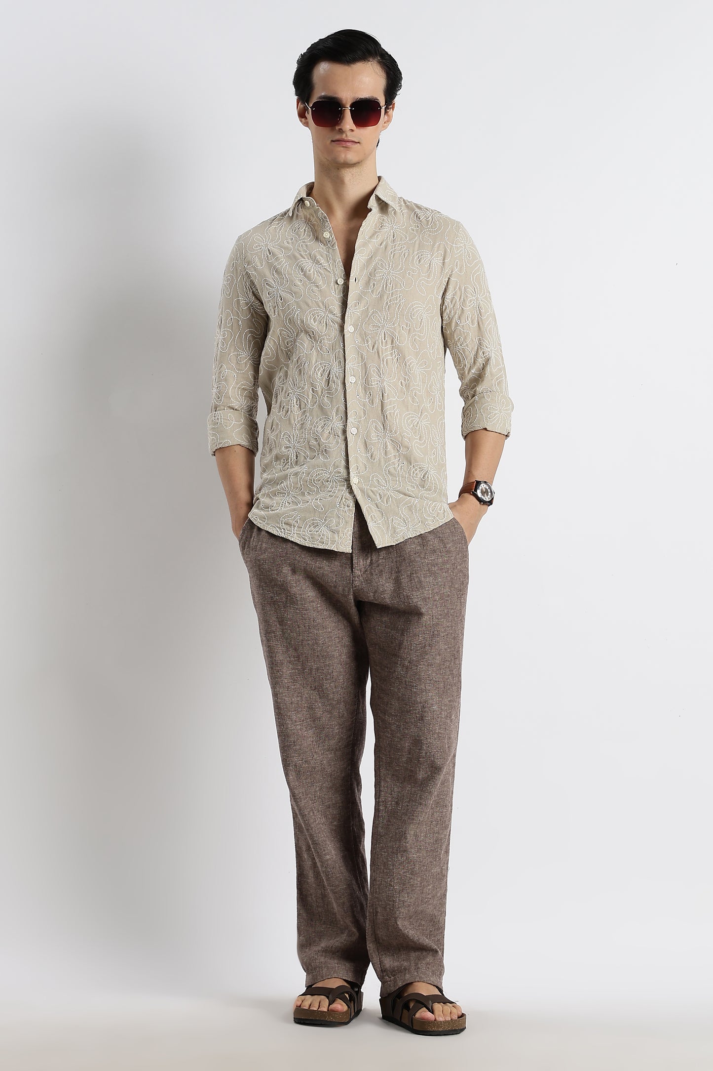 Artisanal Embroidered Shirt Beige
