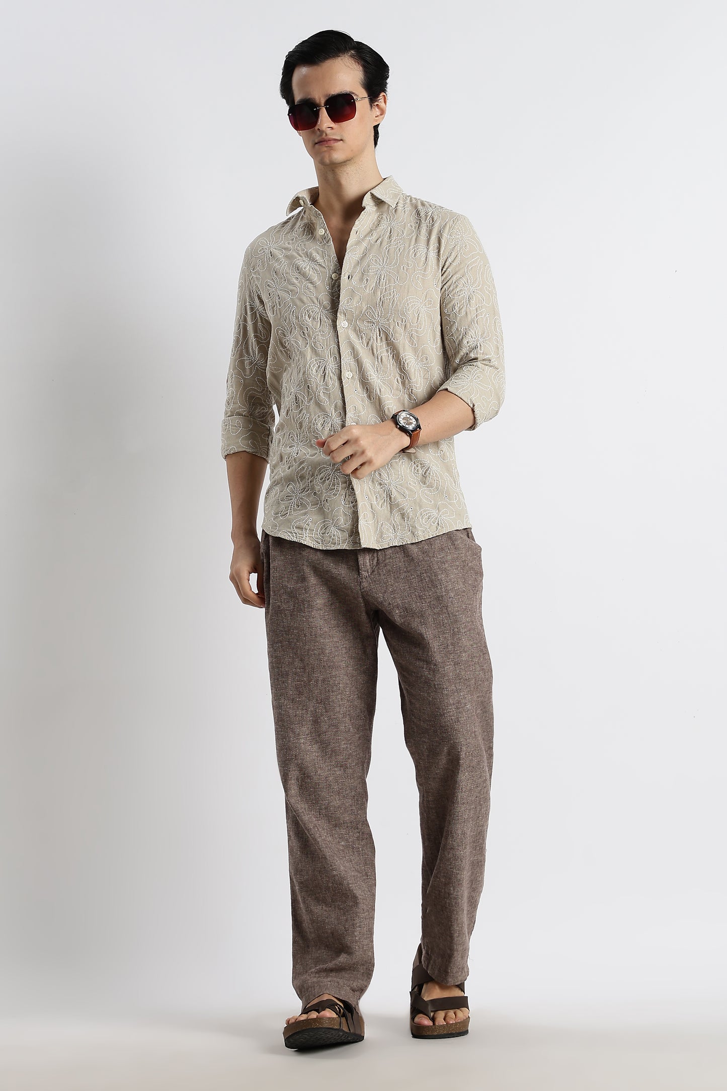 Artisanal Embroidered Shirt Beige