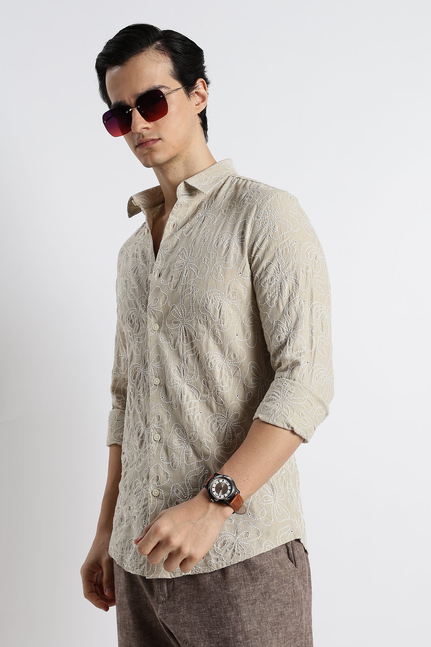 Artisanal Embroidered Shirt Beige