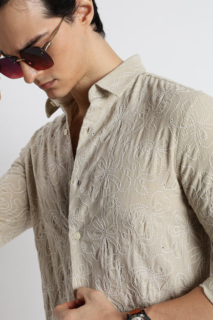Artisanal Embroidered Shirt Beige