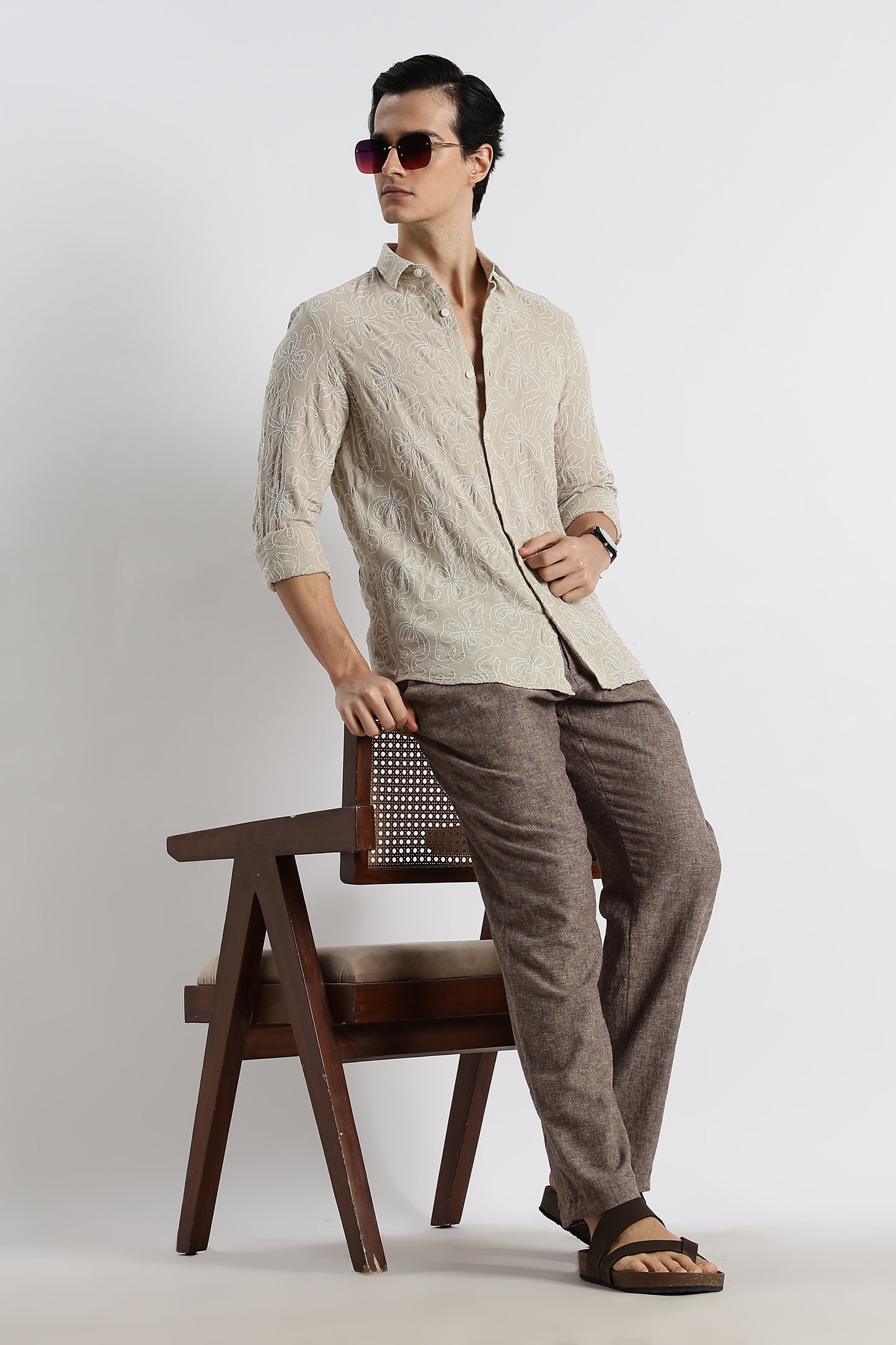 Artisanal Embroidered Shirt Beige