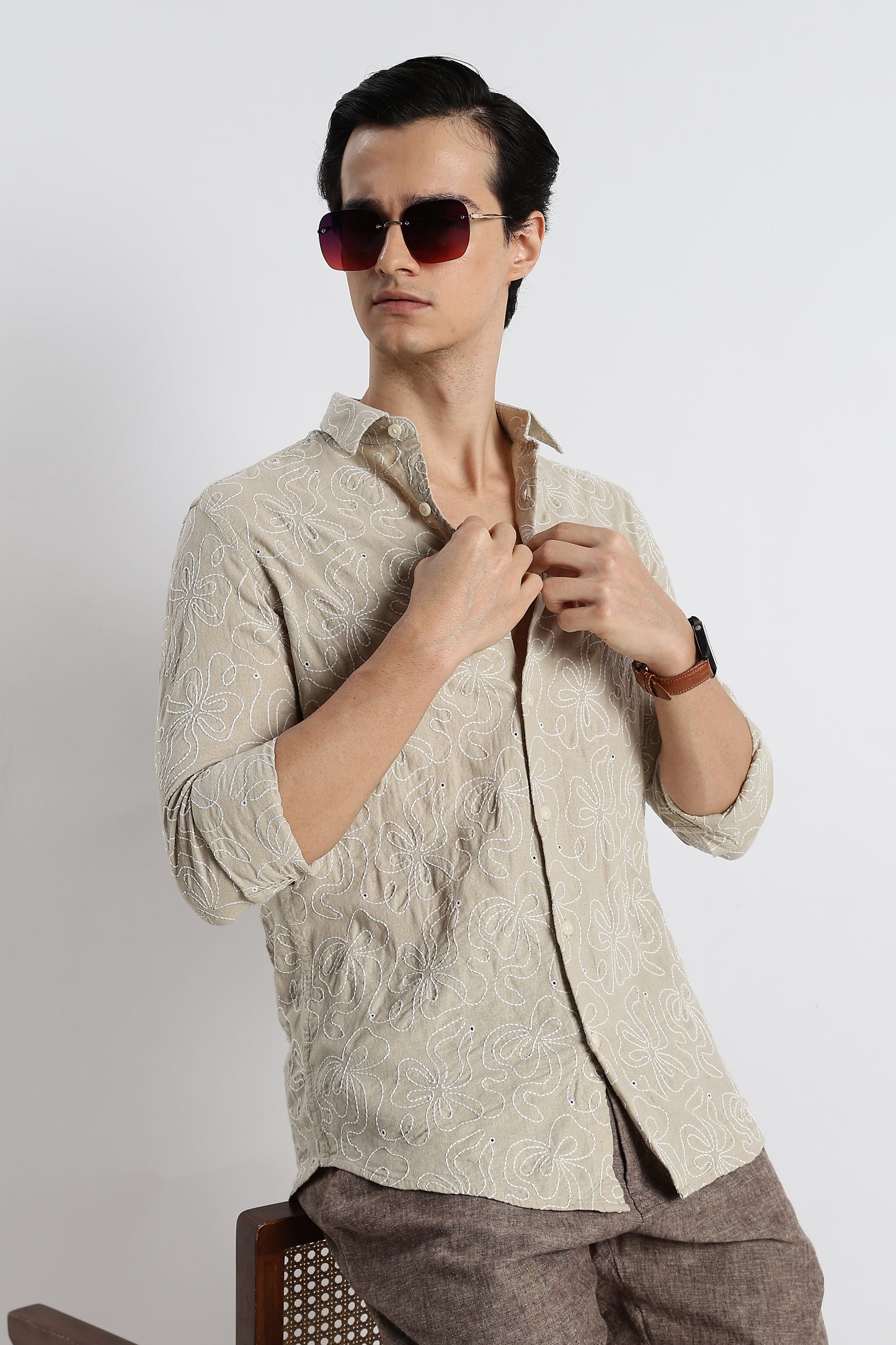 Artisanal Embroidered Shirt Beige