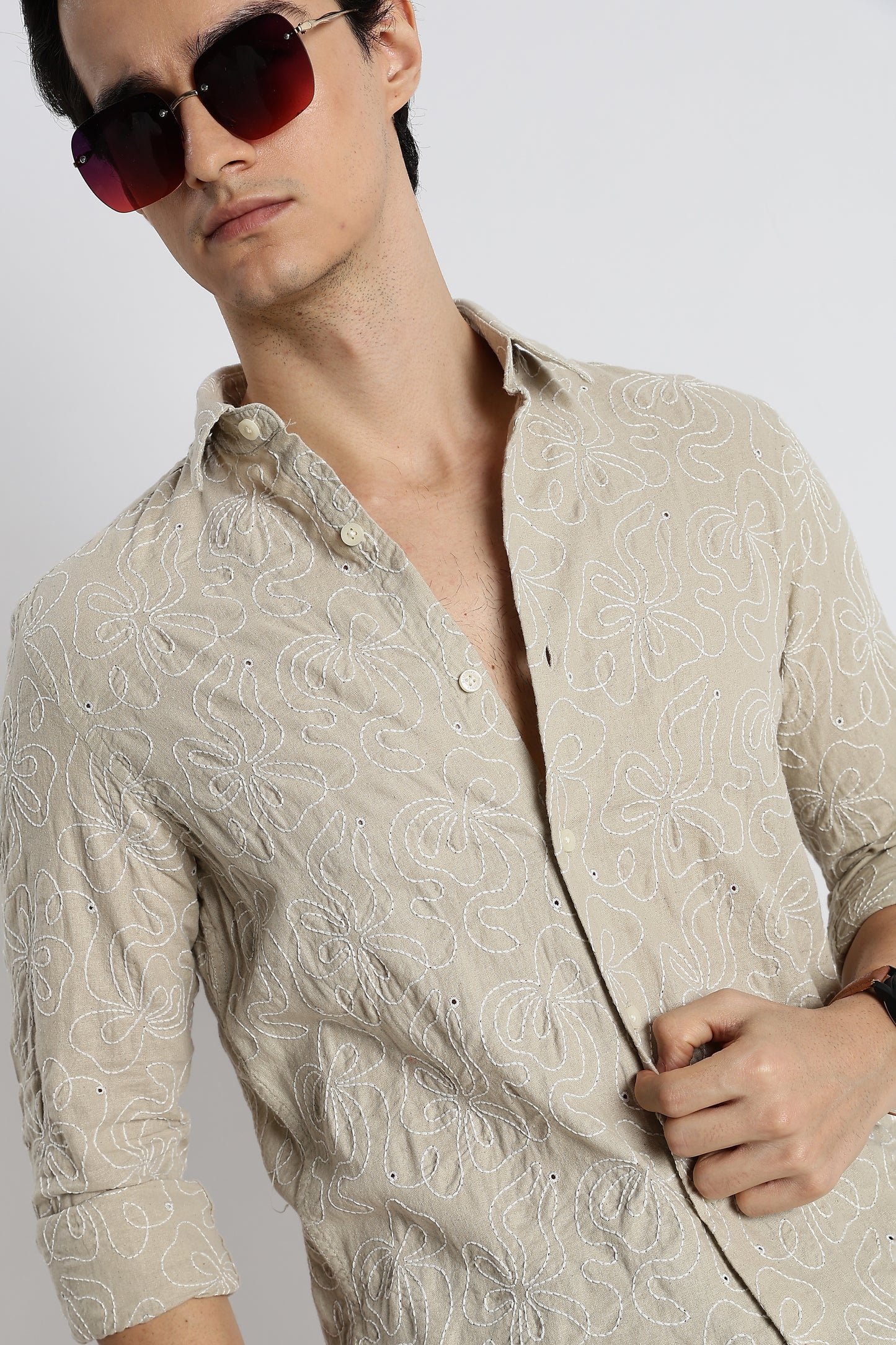 Artisanal Embroidered Shirt Beige