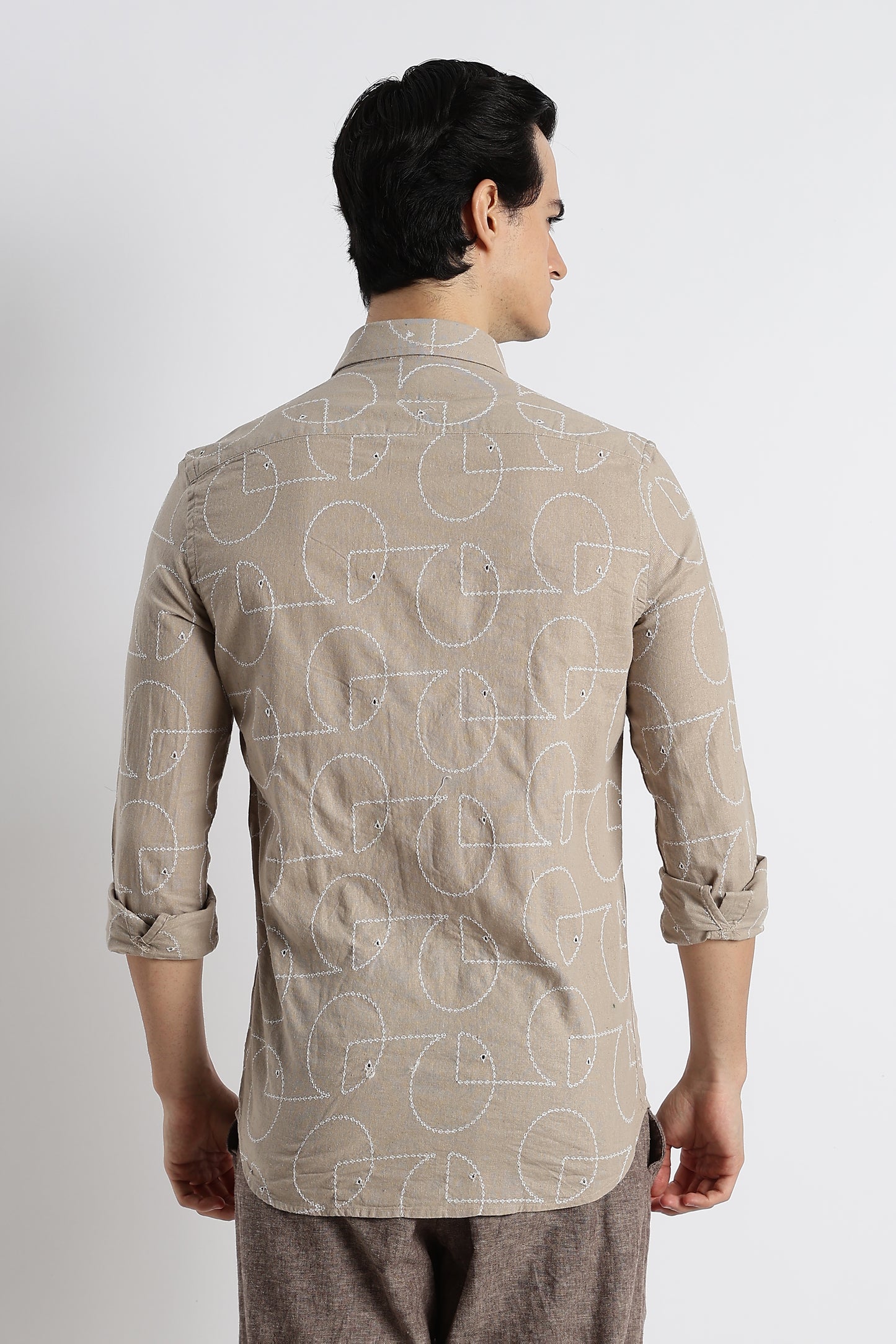 Abstract Geometry Shirt in Cotton Linen Lt Brown