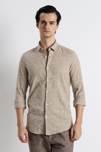 Abstract Geometry Shirt Lt Brown