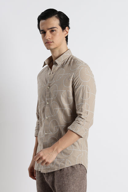 Abstract Geometry Shirt Lt Brown