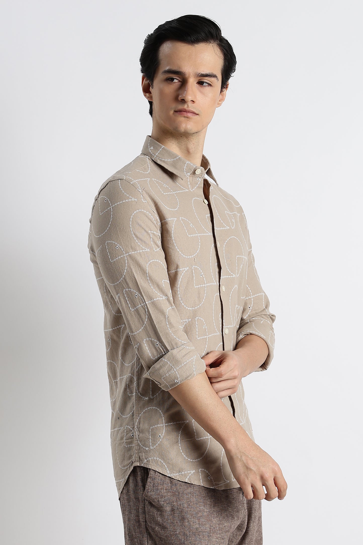 Abstract Geometry Shirt in Cotton Linen Lt Brown