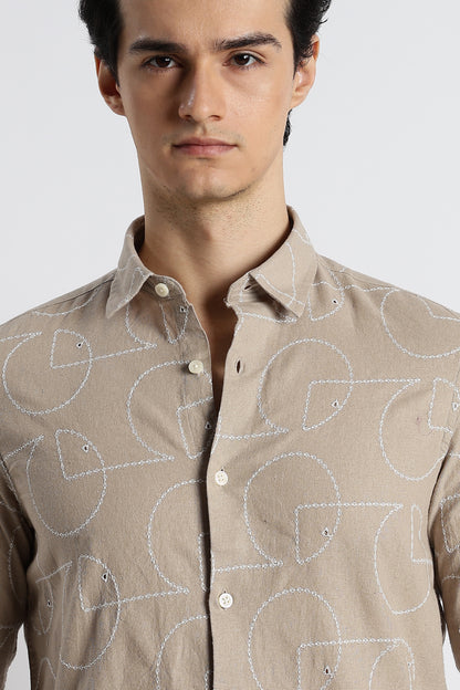 Abstract Geometry Shirt Lt Brown