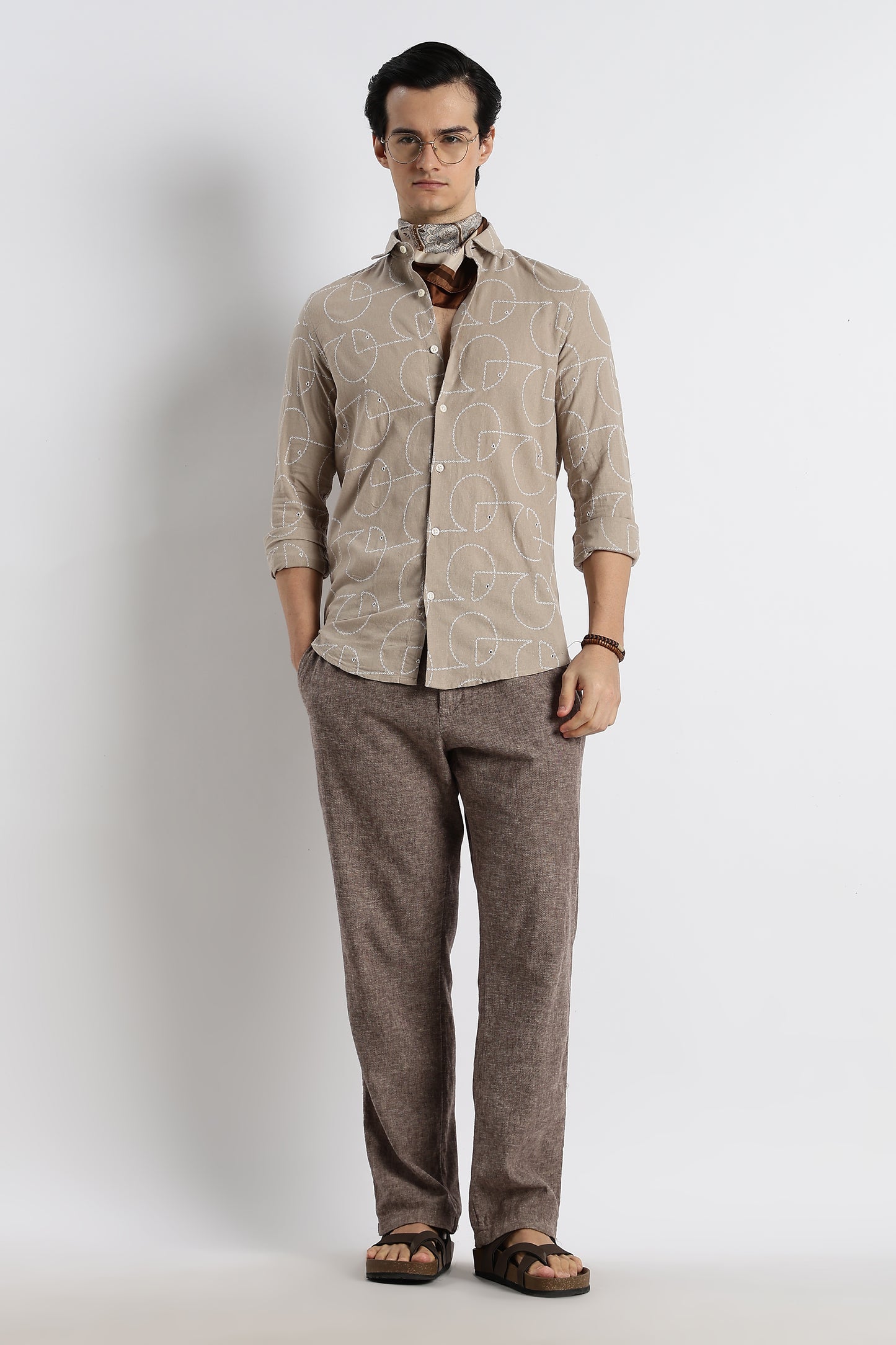 Abstract Geometry Shirt in Cotton Linen Lt Brown