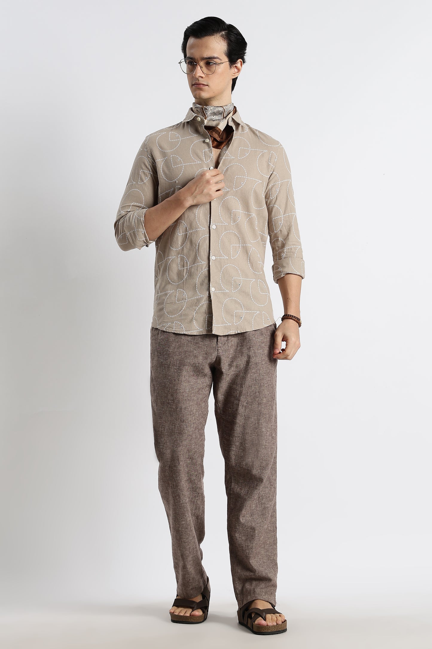 Abstract Geometry Shirt in Cotton Linen Lt Brown
