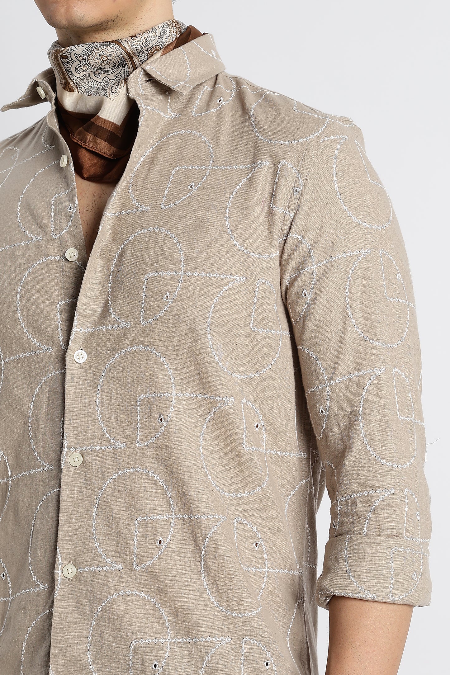 Abstract Geometry Shirt in Cotton Linen Lt Brown