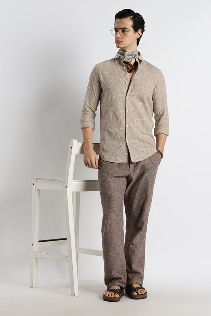 Abstract Geometry Shirt Lt Brown