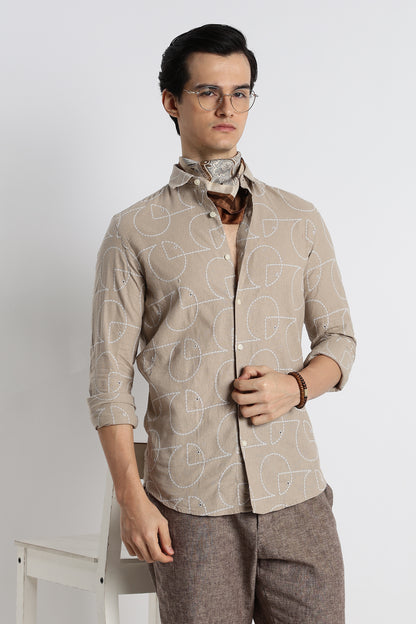 Abstract Geometry Shirt Lt Brown