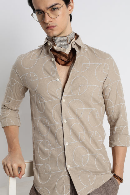 Abstract Geometry Shirt Lt Brown