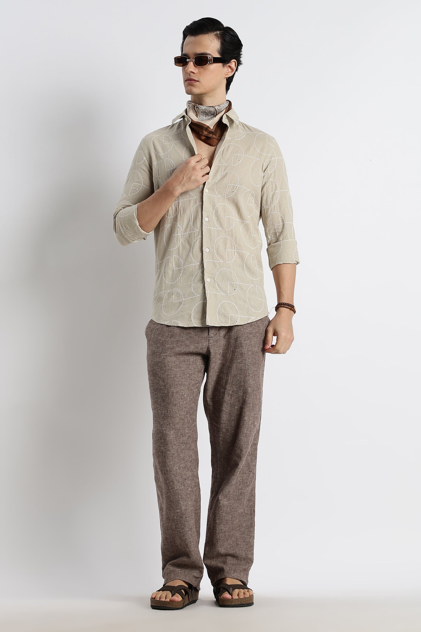 Abstract Geometry Shirt in Cotton Linen Beige