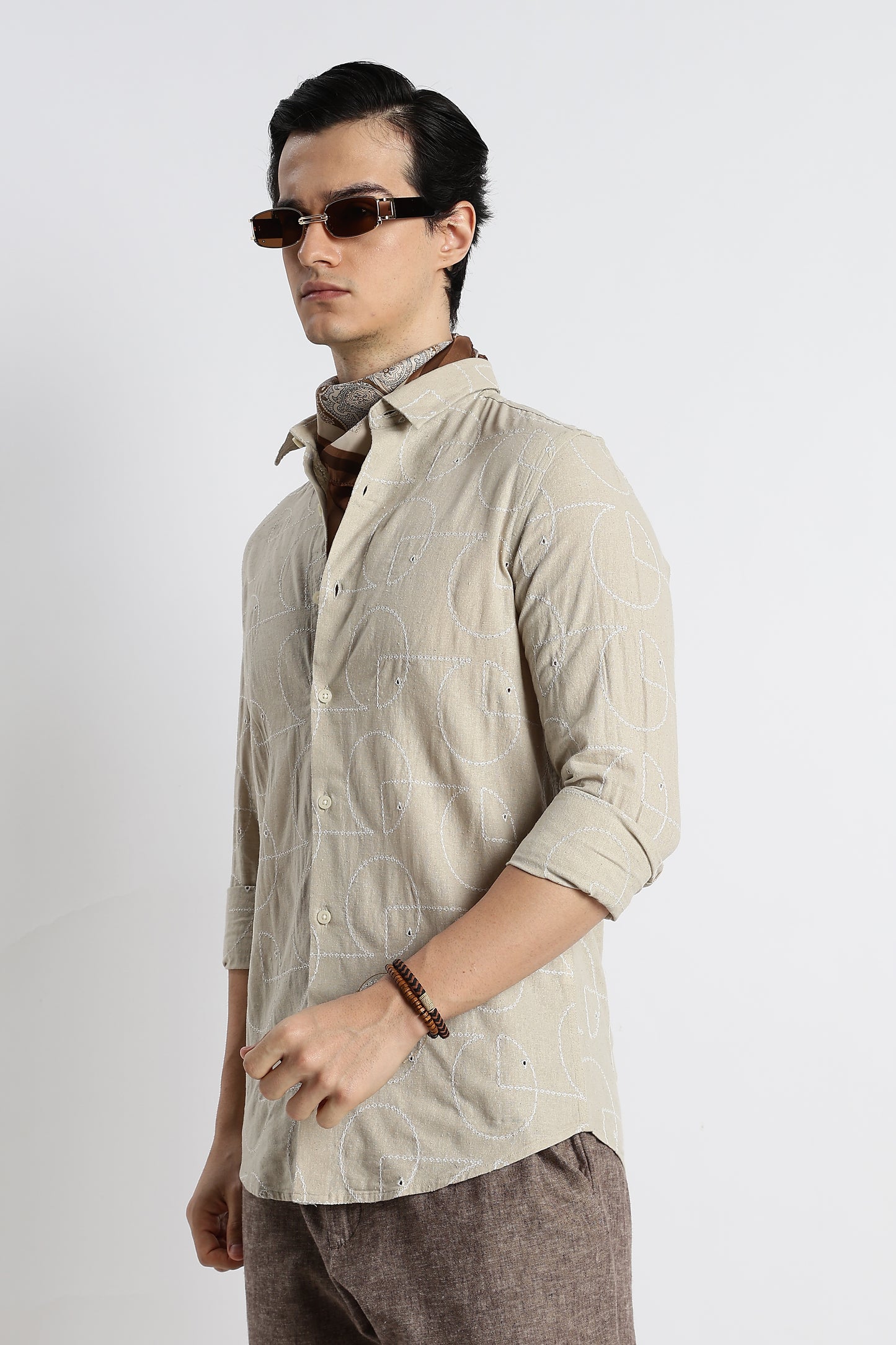 Abstract Geometry Shirt in Cotton Linen Beige